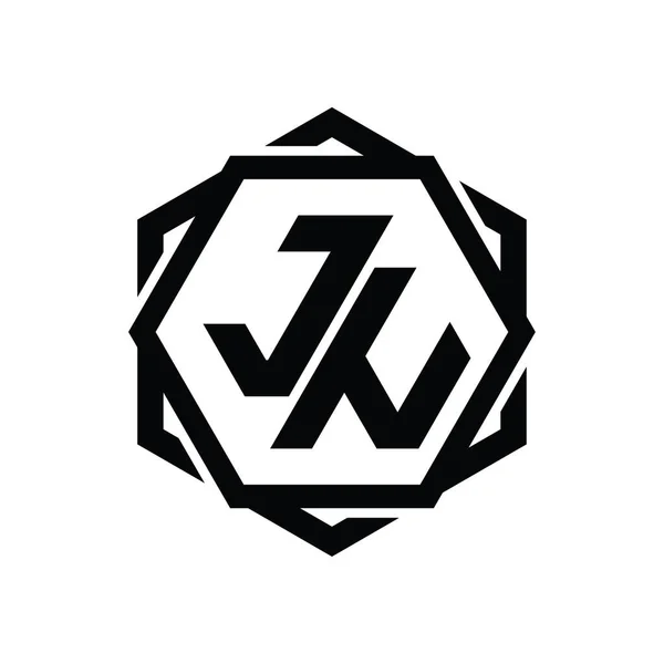 JN Logo monogram hexagon shape with geometric abstract isolated outline design template