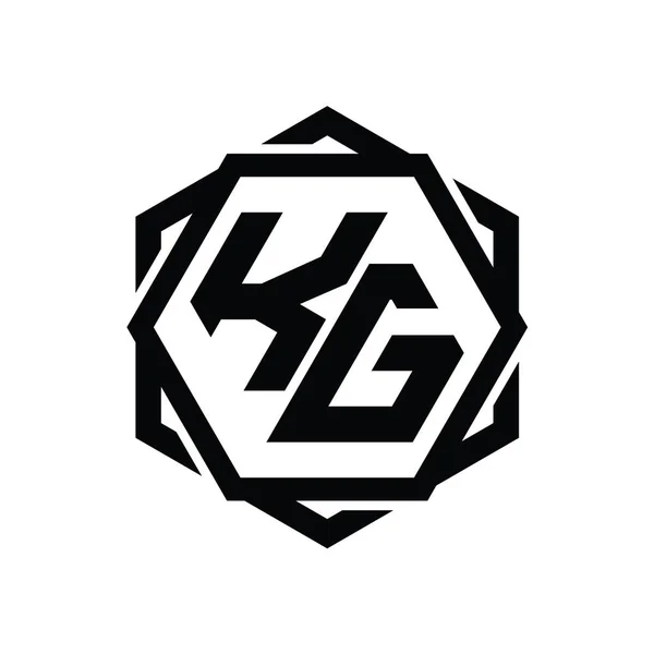 Kgロゴモノグラム 幾何学的抽象的なアウトラインデザインテンプレート付き六角形形状 — ストック写真