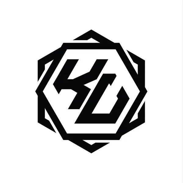 带有几何抽象孤立轮廓设计模板的Ku Logo六边形 — 图库照片