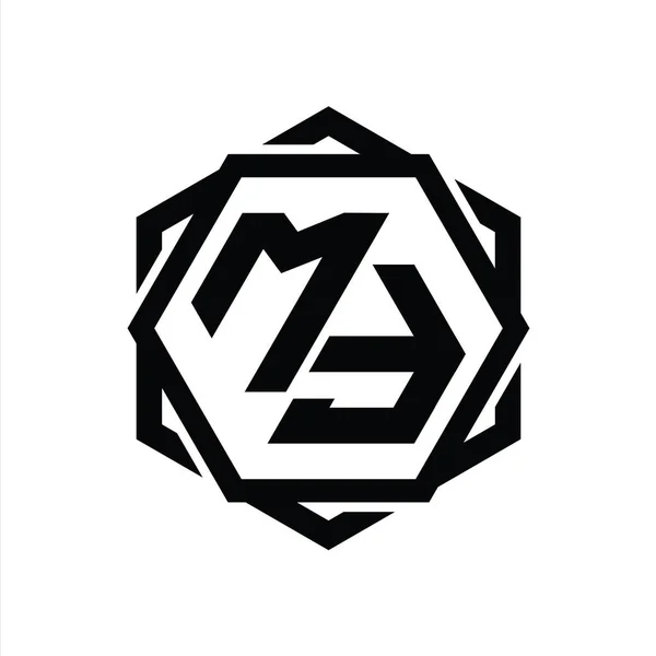 Logo Monograma Hexágono Forma Con Plantilla Diseño Contorno Aislado Abstracto — Foto de Stock