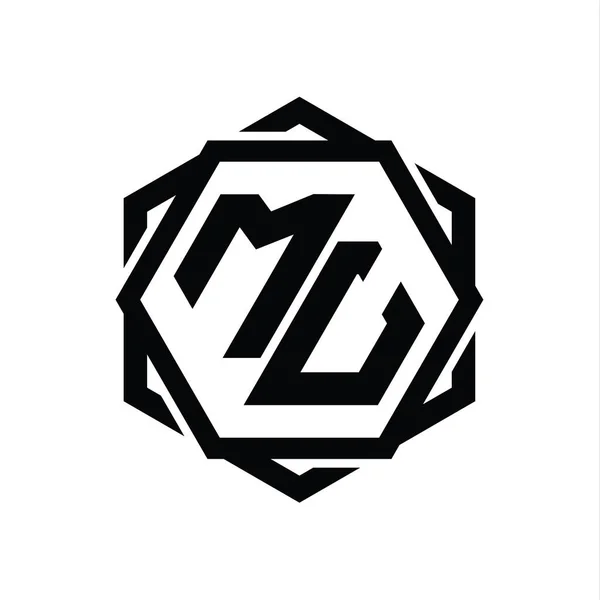 Logo Monograma Forma Hexágono Com Geométrico Abstrato Modelo Design Contorno — Fotografia de Stock