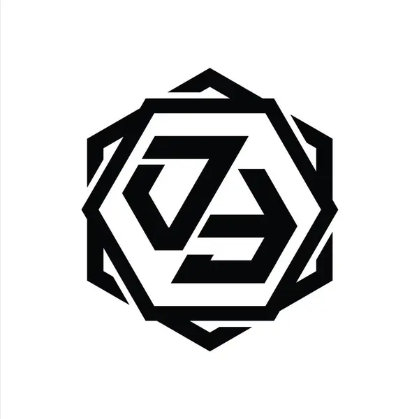 Logotipo Monograma Hexágono Forma Com Geométrico Abstrato Isolado Esboço Modelo — Fotografia de Stock