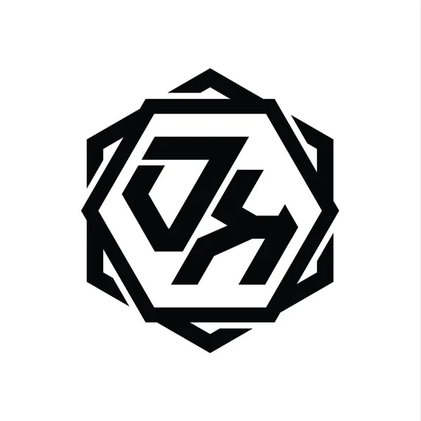 Tamam Geometrik Soyut Izole Tasarım Şablonu Ile Logo Monogram Altıgen — Stok fotoğraf