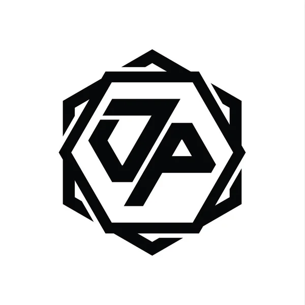 Logo Monogram Bentuk Heksagon Dengan Abstrak Geometris Terisolasi Kerangka Desain — Stok Foto