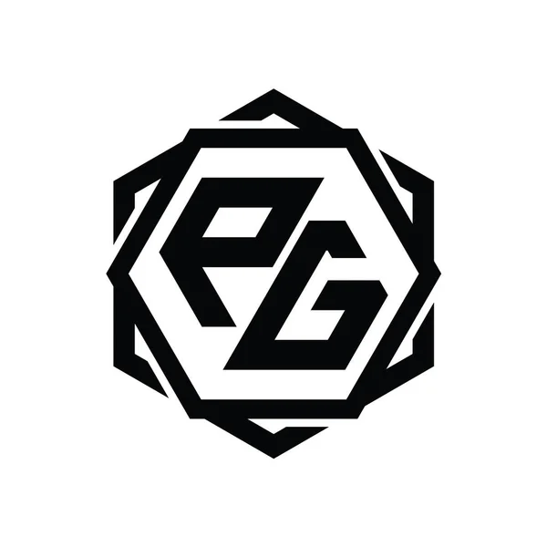 具有几何抽象孤立轮廓设计模板的Pg Logo六边形 — 图库照片
