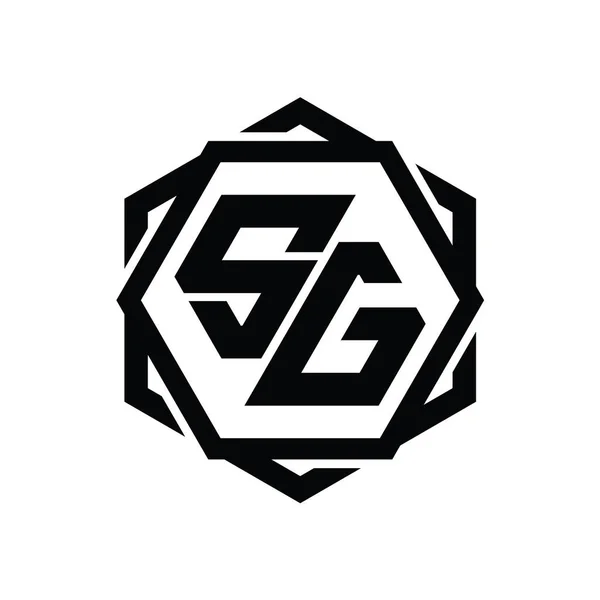 Logo Monograma Hexágono Forma Com Geométrico Abstrato Modelo Design Contorno — Fotografia de Stock