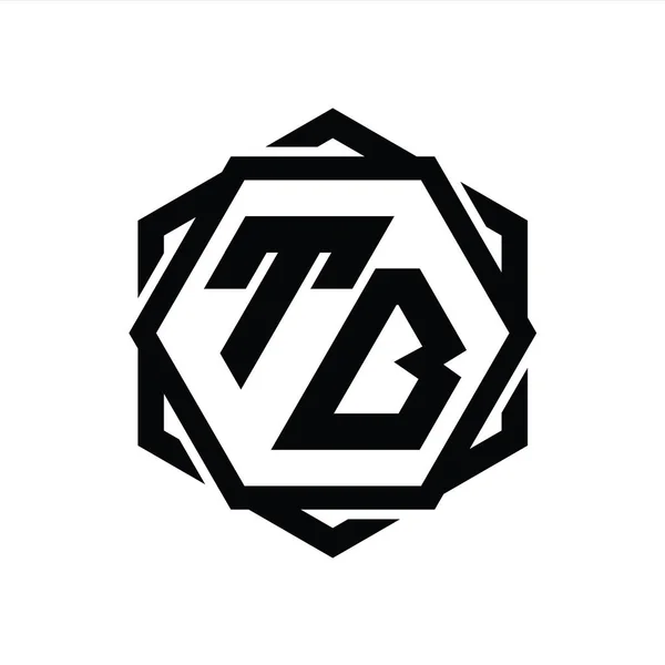 具有几何抽象孤立轮廓设计模板的Tb标志六边形 — 图库照片