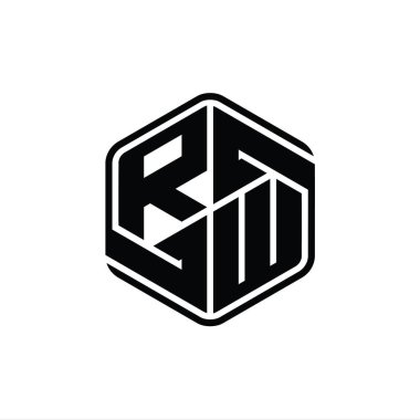 RW Harfi Logo monogram altıgen şekli ile soyut izole tasarım şablonu