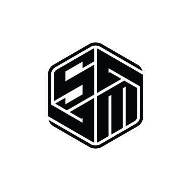 SM Harf Logosu monogram altıgen şekli ile soyut izole tasarım şablonu