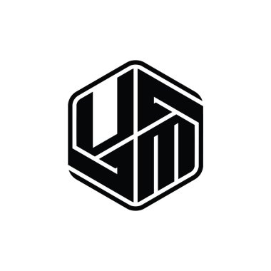 Um M Harfi Logo monogram altıgen şekli ile soyut izole tasarım şablonu