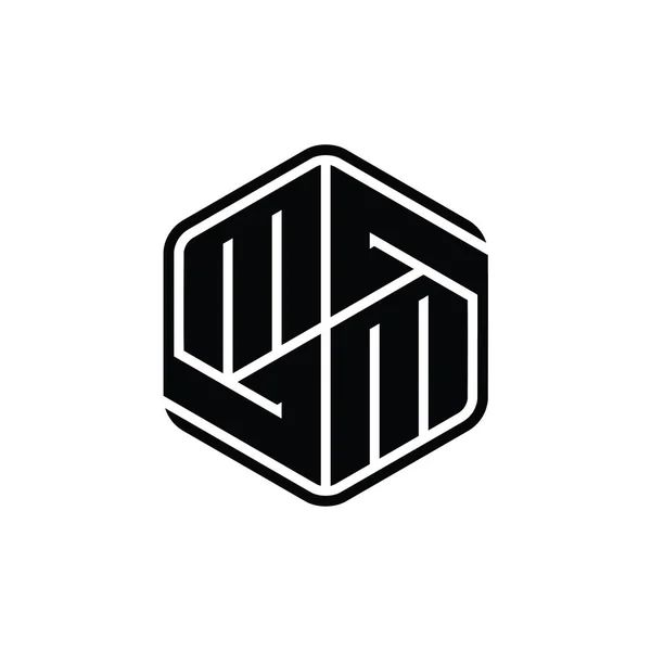 Mmレターロゴモノグラム六角形形装飾抽象的なアウトラインデザインテンプレート — ストック写真