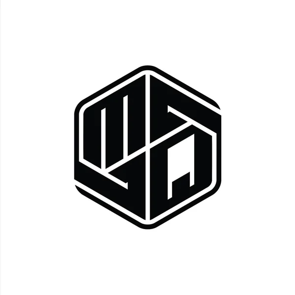 Mqレターロゴモノグラム六角形形装飾抽象的な独立したアウトラインデザインテンプレート — ストック写真