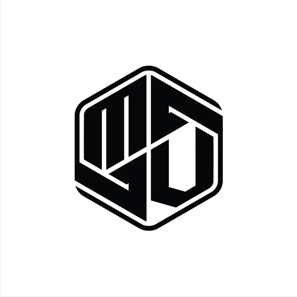 Carta Logo Monograma Hexágono Forma Con Ornamento Abstracto Esquema Aislado — Foto de Stock