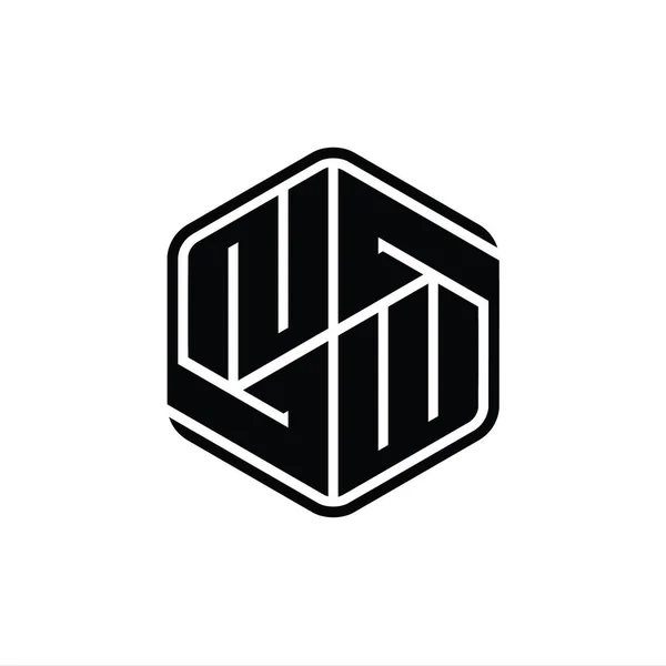Nwレターロゴモノグラム六角形の装飾抽象的な独立したアウトラインデザインテンプレート — ストック写真
