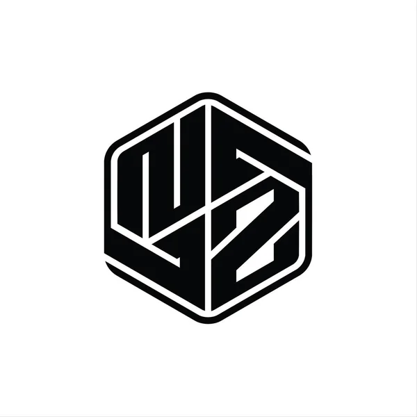 Bentuk Monogram Logo Heksagon Dengan Ornamen Abstrak Garis Luar Terisolasi — Stok Foto