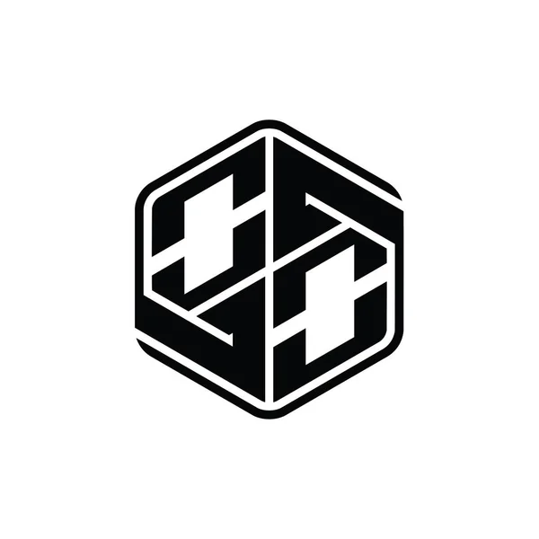 Letterロゴモノグラム六角形形装飾抽象的なアウトラインデザインテンプレート — ストック写真