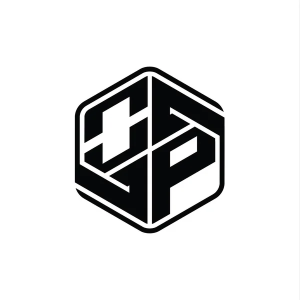 Brief Logo Monogram Zeshoekige Vorm Met Ornament Abstracte Geïsoleerde Schets — Stockfoto