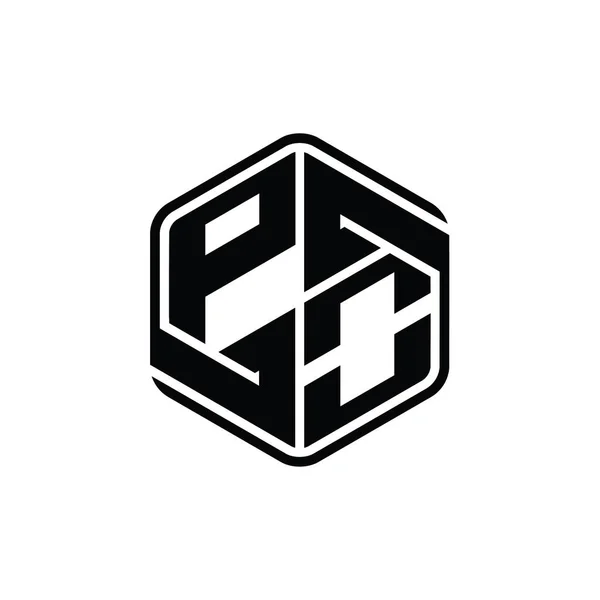 Brief Logo Monogram Zeshoek Vorm Met Ornament Abstracte Geïsoleerde Schets — Stockfoto