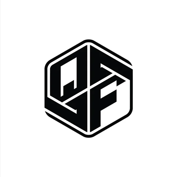 Qf字母标识六边形与装饰抽象隔离轮廓设计模板 — 图库照片