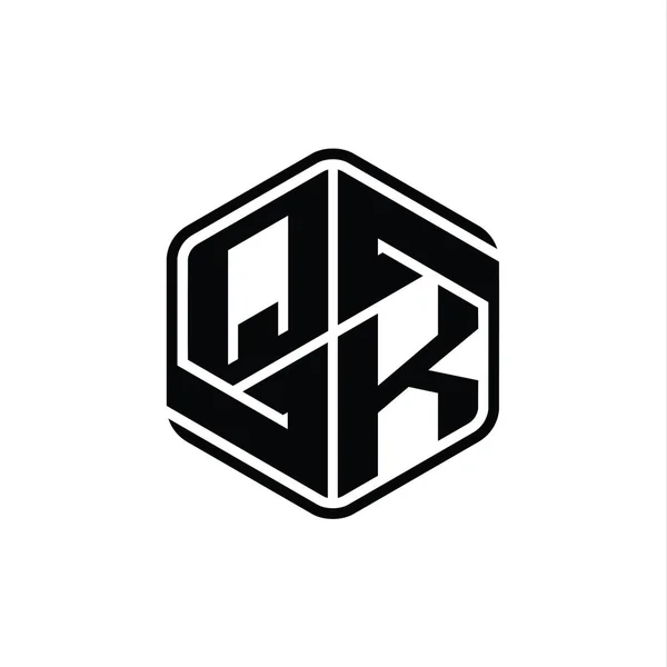 Qk字母标志六边形与装饰抽象孤立的轮廓设计模板 — 图库照片