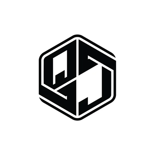 Qjレターロゴモノグラム六角形形装飾抽象的な独立したアウトラインデザインテンプレート — ストック写真