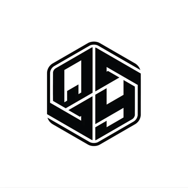 Qy文字ロゴモノグラム六角形の装飾抽象的な独立したアウトラインデザインテンプレート — ストック写真
