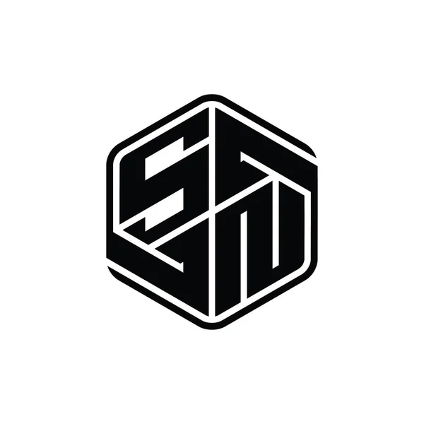 Snレターロゴモノグラム六角形の装飾抽象的な独立したアウトラインデザインテンプレート — ストック写真