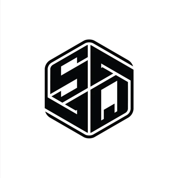 Sq字母标志六边形与装饰抽象隔离轮廓设计模板 — 图库照片