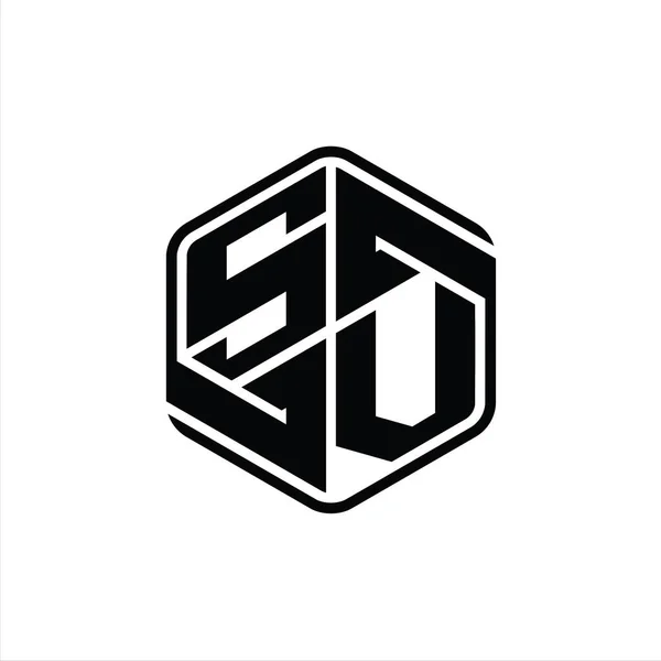Sv文字ロゴモノグラム六角形形装飾抽象的な独立したアウトラインデザインテンプレート — ストック写真