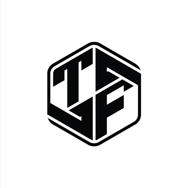 Tf字母标识六边形与装饰抽象隔离轮廓设计模板 — 图库照片