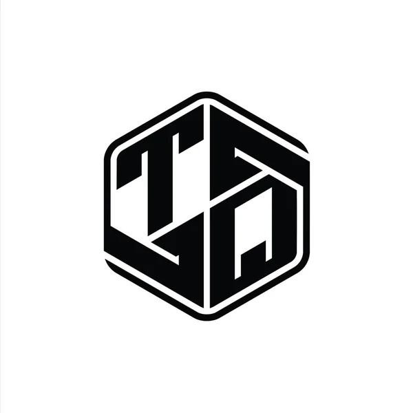 装飾抽象的な独立したアウトラインデザインテンプレートとTqのロゴモノグラム六角形の形状 — ストック写真