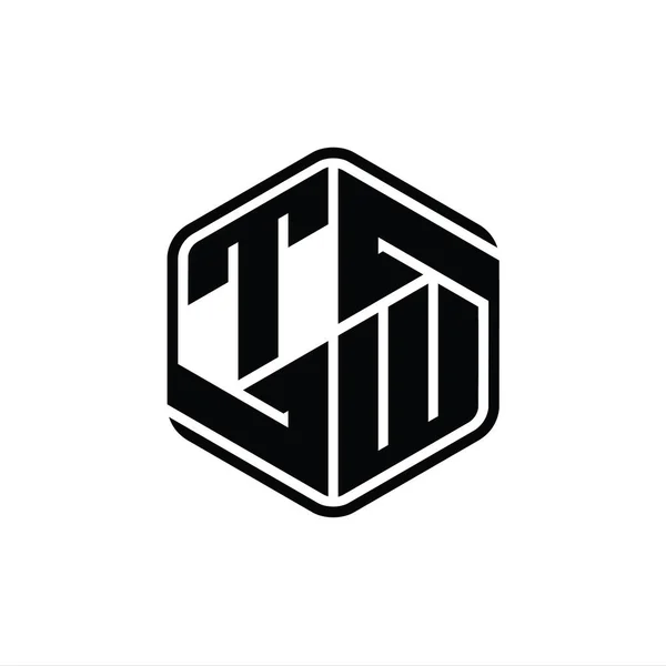 Twレターロゴモノグラム六角形の装飾抽象的な独立したアウトラインデザインテンプレート — ストック写真