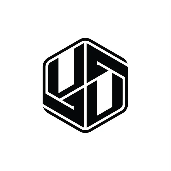 Letter Logo Monogram六角形の形と装飾抽象的な独立したアウトラインデザインテンプレート — ストック写真