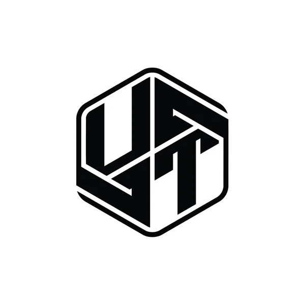 Bentuk Monxagon Lotter Logo Dengan Ornamen Templat Desain Garis Luar — Stok Foto