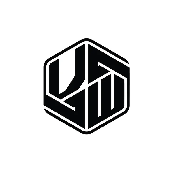 Vwレターロゴモノグラム六角形の装飾抽象的な独立したアウトラインデザインテンプレート — ストック写真