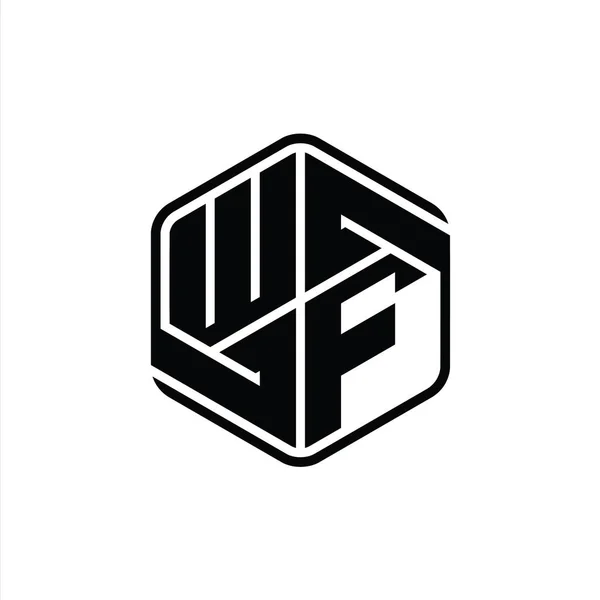 Wf字母标识六边形与装饰抽象隔离轮廓设计模板 — 图库照片