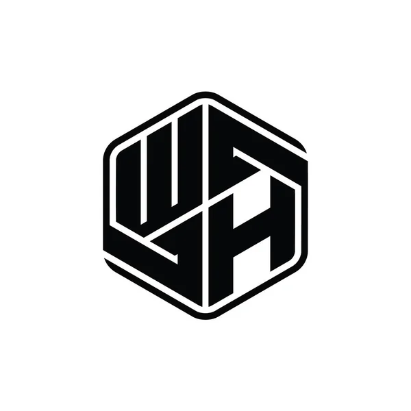 Wh字母标志六边形与装饰抽象隔离轮廓设计模板 — 图库照片