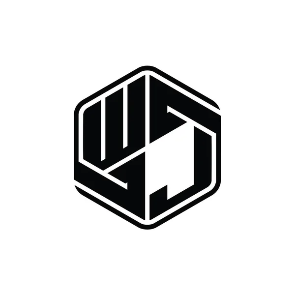 Wjレターロゴモノグラム六角形装飾抽象的なアウトラインデザインテンプレート付き — ストック写真
