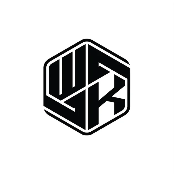 Wk字母标志六边形六边形与装饰抽象隔离轮廓设计模板 — 图库照片