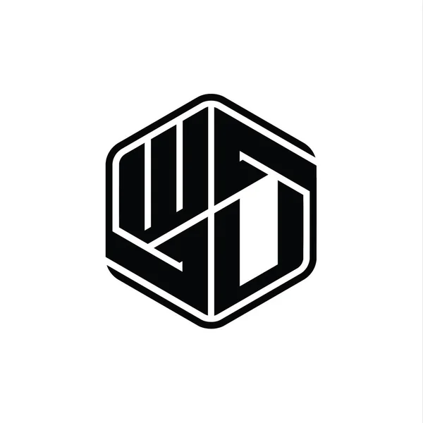Wu字母标志六边形和装饰抽象孤立的轮廓设计模板 — 图库照片