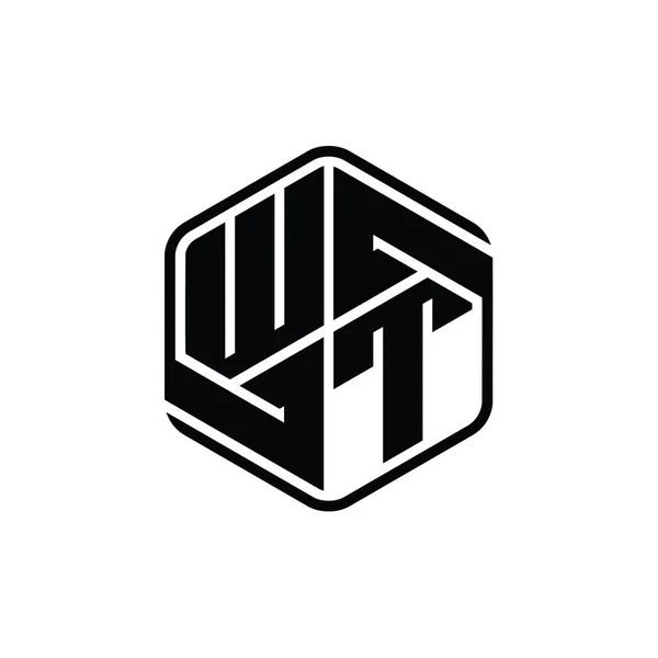 带有装饰品的Wt字母标识六边形抽象孤立轮廓设计模板 — 图库照片