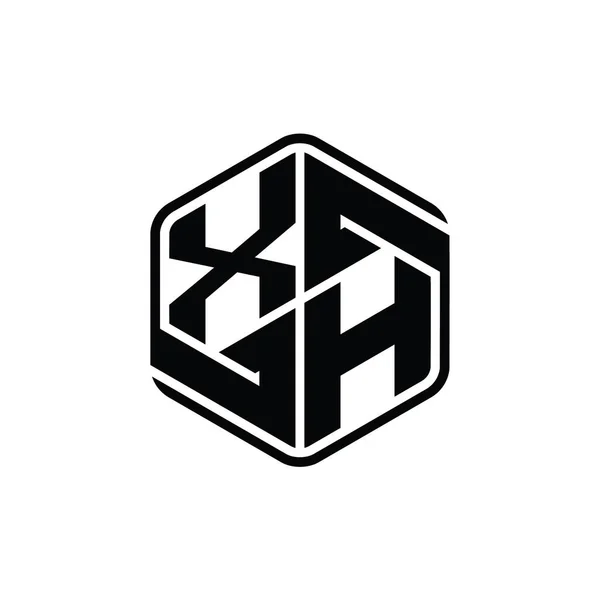 Xh字母标识六边形与装饰抽象隔离轮廓设计模板 — 图库照片