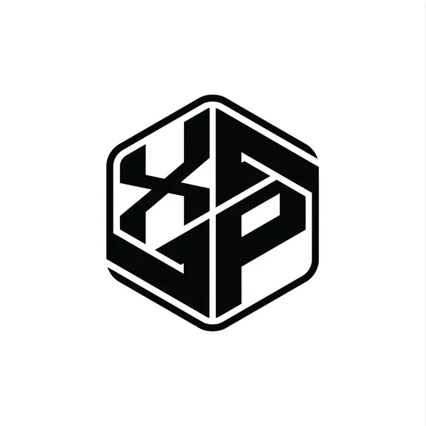 Brev Logotyp Monogram Hexagon Form Med Prydnad Abstrakt Isolerad Skiss — Stockfoto