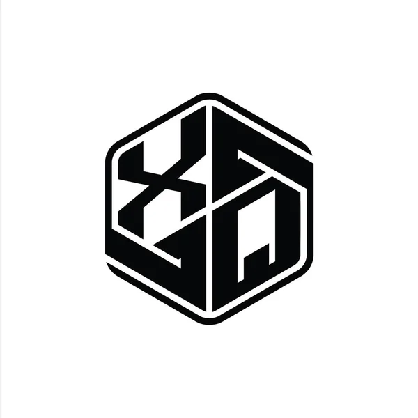 Xqレターロゴモノグラム六角形の装飾抽象的な独立したアウトラインデザインテンプレート — ストック写真