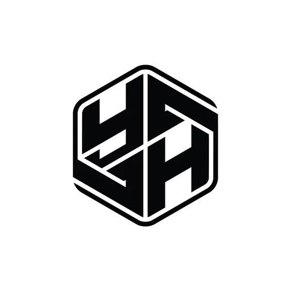 Yh文字ロゴモノグラム装飾抽象的な孤立アウトラインデザインテンプレートと六角形形状 — ストック写真