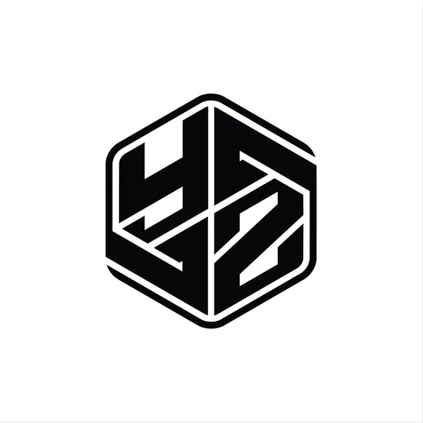Yz文字ロゴモノグラム六角形形装飾抽象的な独立したアウトラインデザインテンプレート — ストック写真