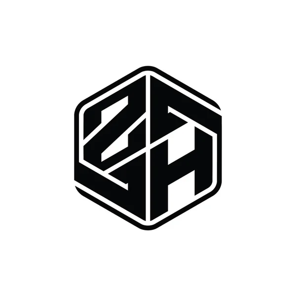 Zh字母标识六边形与装饰抽象隔离轮廓设计模板 — 图库照片