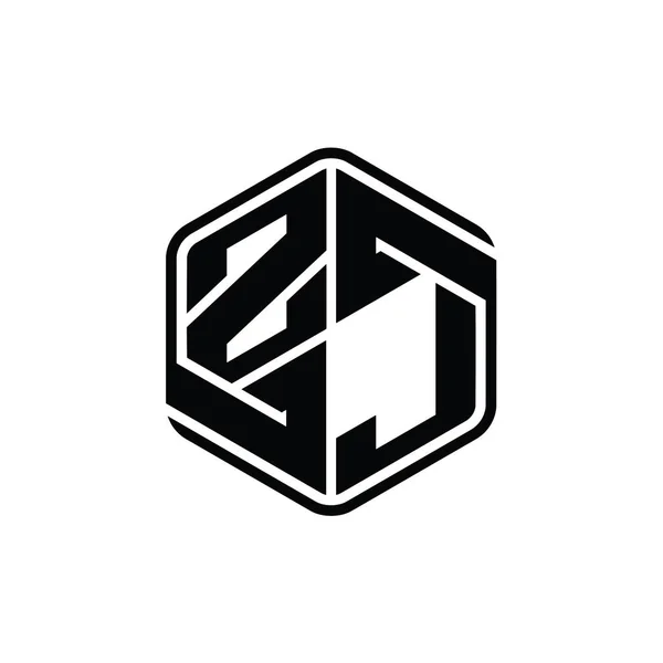 Zjレターロゴモノグラム六角形型装飾抽象的なアウトラインデザインテンプレート — ストック写真