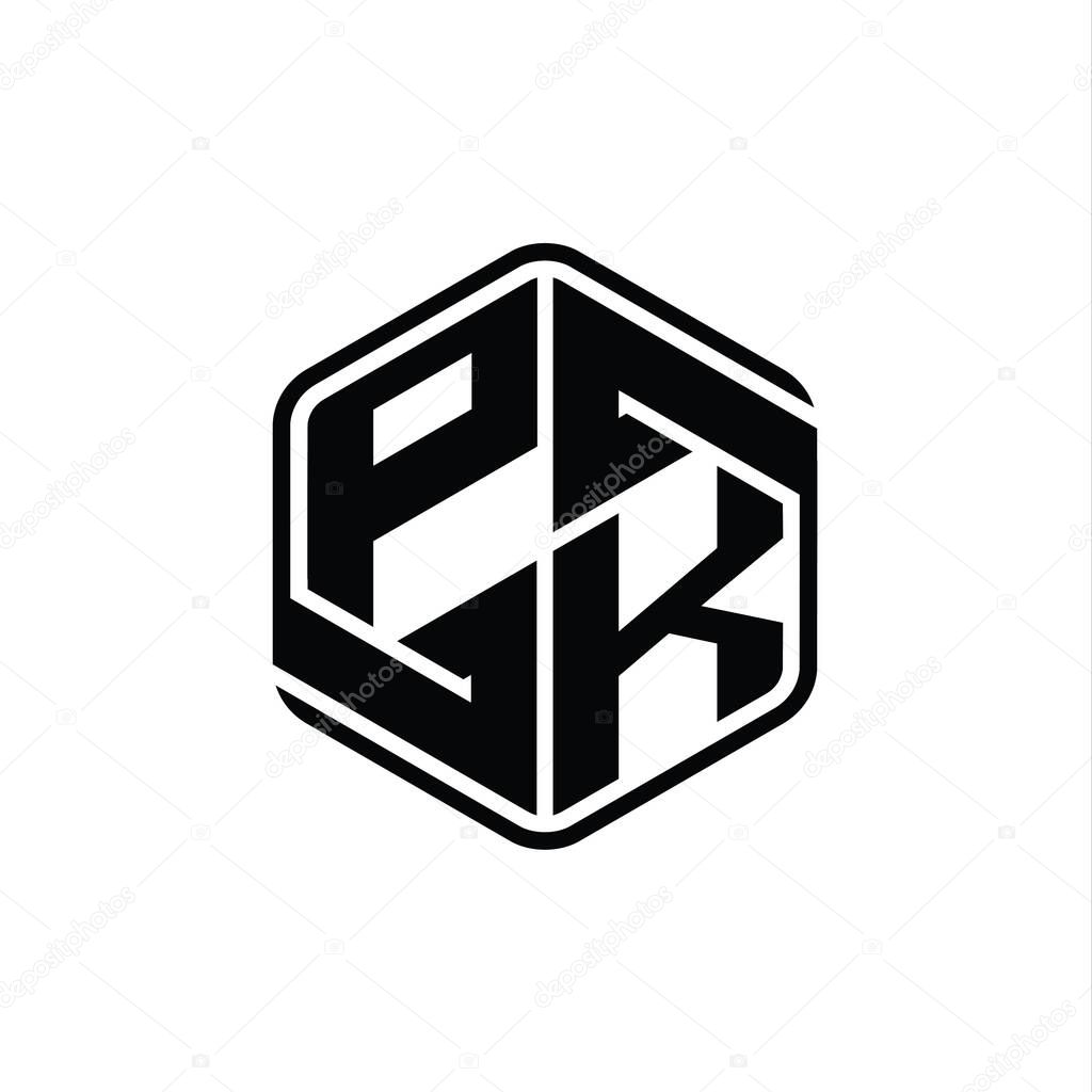PK Letter Logo monogram hexagon shape with ornament abstract isolated outline design template