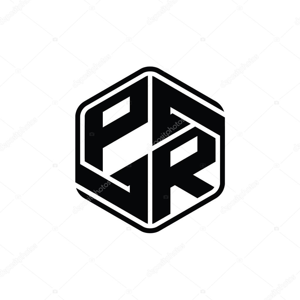 PR Letter Logo monogram hexagon shape with ornament abstract isolated outline design template